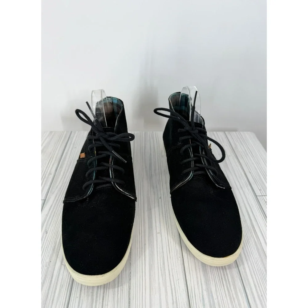 Vans Chukka Mid Black Suede Plaid Lined Sneakers Size Mens 9.5 Womens 11